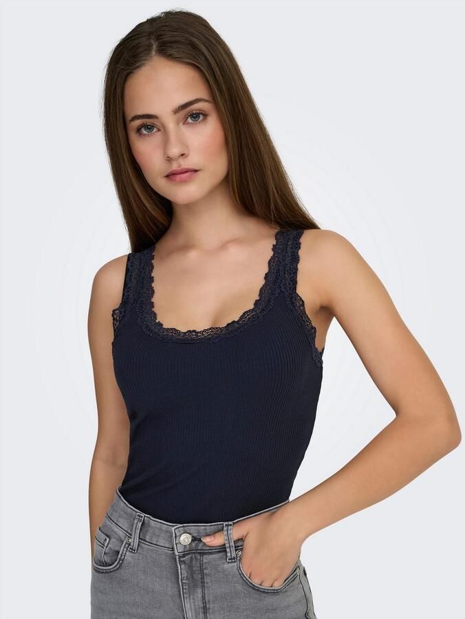 Only Tanktop ONLSARA – Tanktop met kantdetail bij de halslijn regular fit modisch jersey ribstof ronde hals