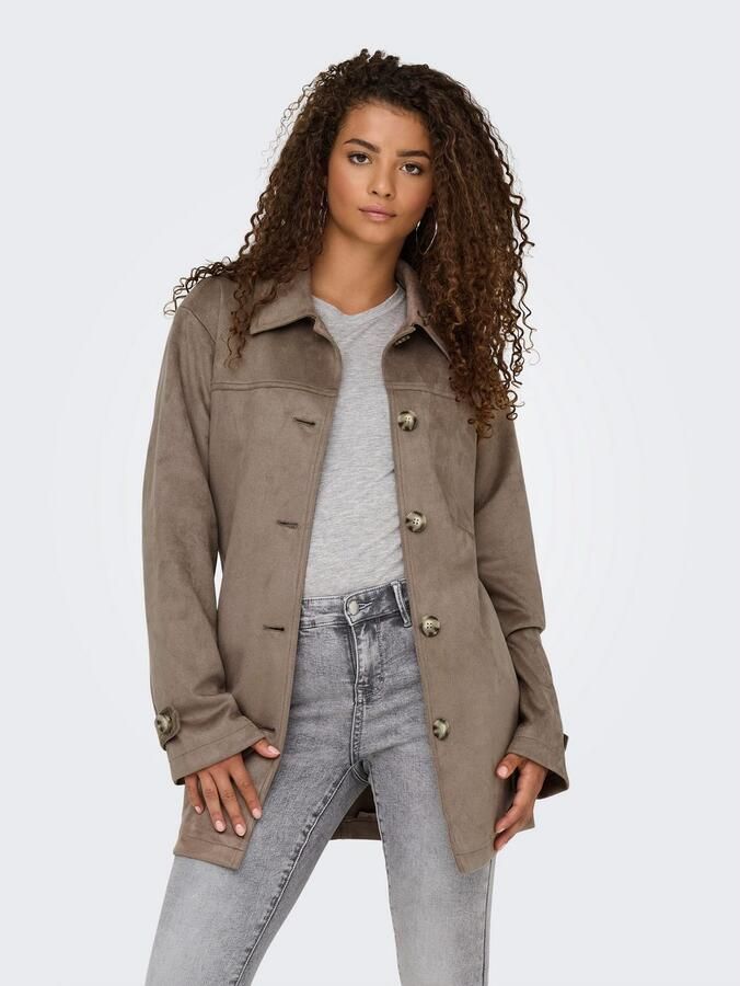 Only Regular fit lange jas in wildleerlook model 'DIANE'