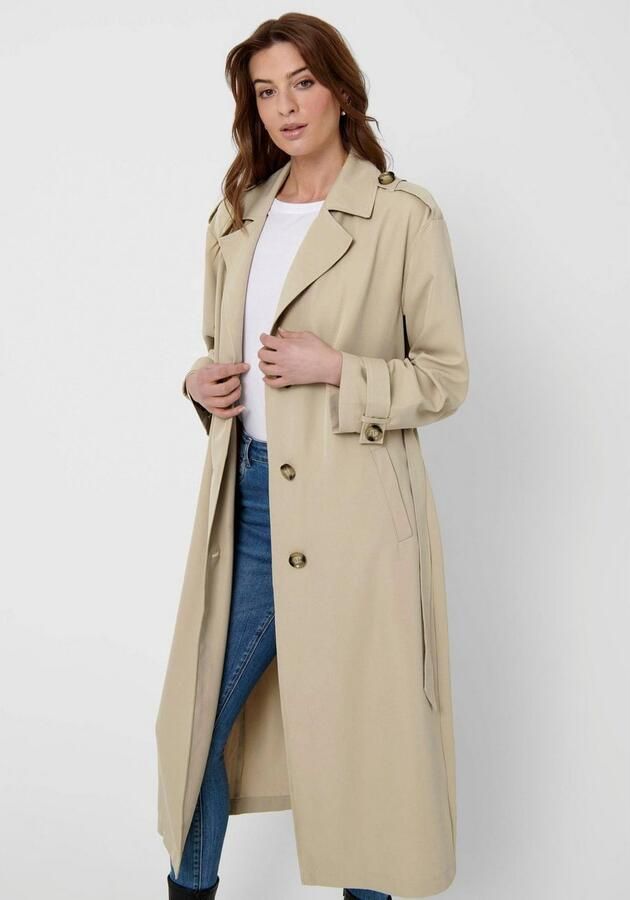 Only Trenchcoat ONLLINE X-LONG TRENCHCOAT OTW NOOS met bindriem in de taille 2 zijzakken - Foto 3