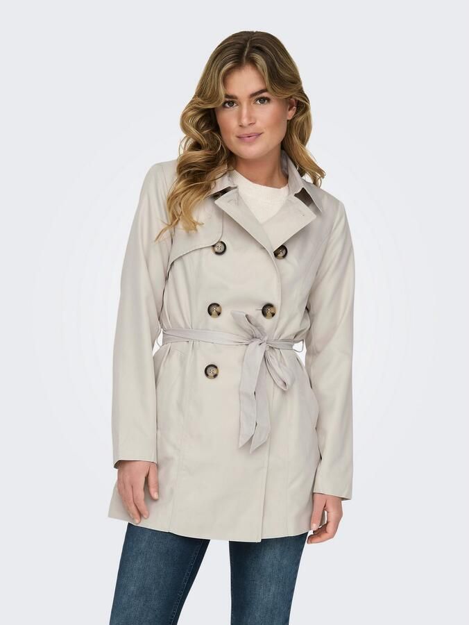 ONLY trenchcoat jas ONLVALERIE met ceintuur lichtgrijs - Foto 2