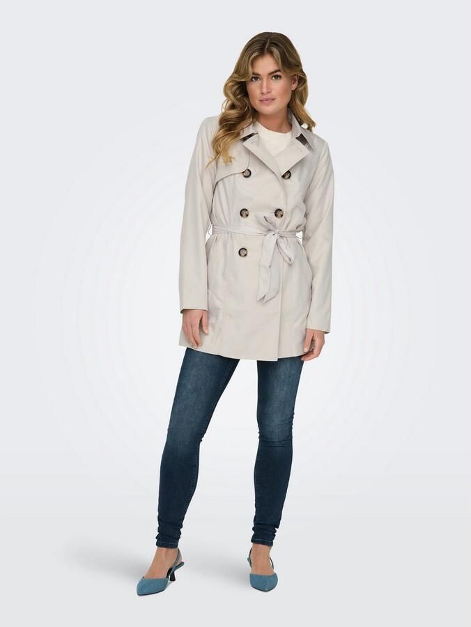 ONLY trenchcoat jas ONLVALERIE met ceintuur lichtgrijs - Foto 3