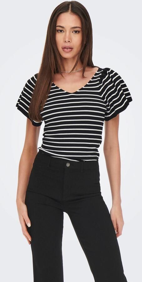 Only Trui met korte mouwen ONLLEELO STRIPE SS BACK V-NECK KNT NOOS - Foto 8