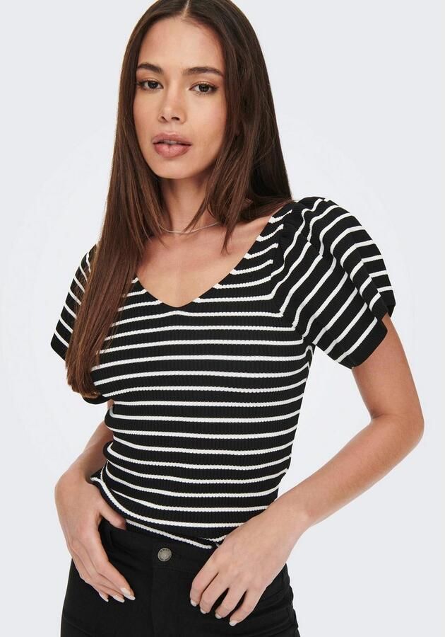 Only Trui met korte mouwen ONLLEELO STRIPE SS BACK V-NECK KNT NOOS - Foto 7