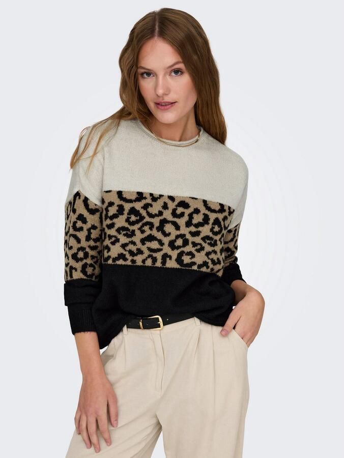 Only Regular fit gebreide pullover met dierenprint en colour blocking model 'JADE' - Foto 3