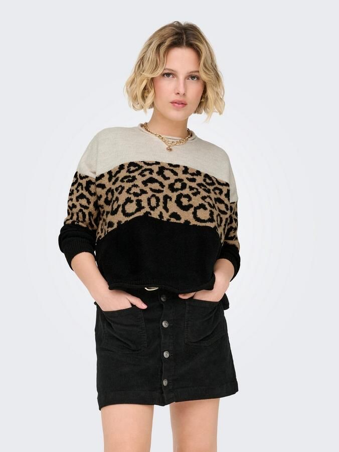 Only Regular fit gebreide pullover met dierenprint en colour blocking model 'JADE' - Foto 6