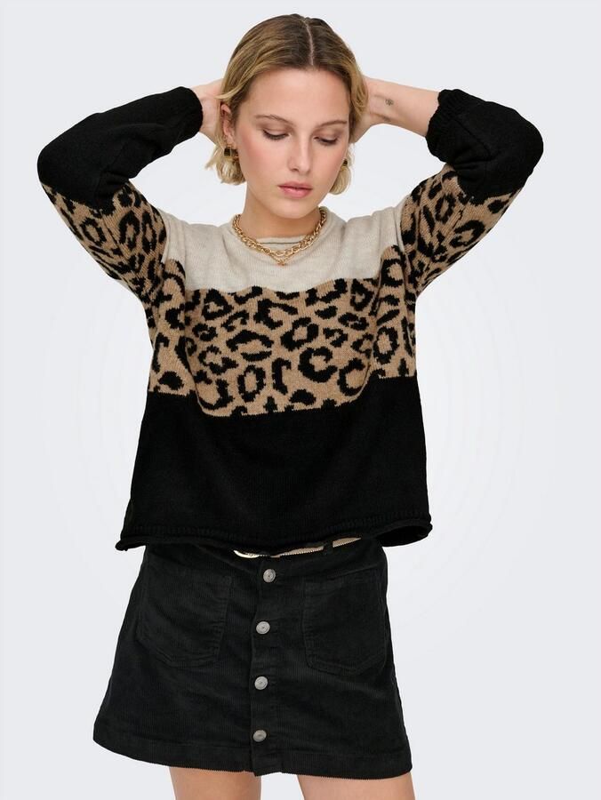 Only Regular fit gebreide pullover met dierenprint en colour blocking model 'JADE' - Foto 8