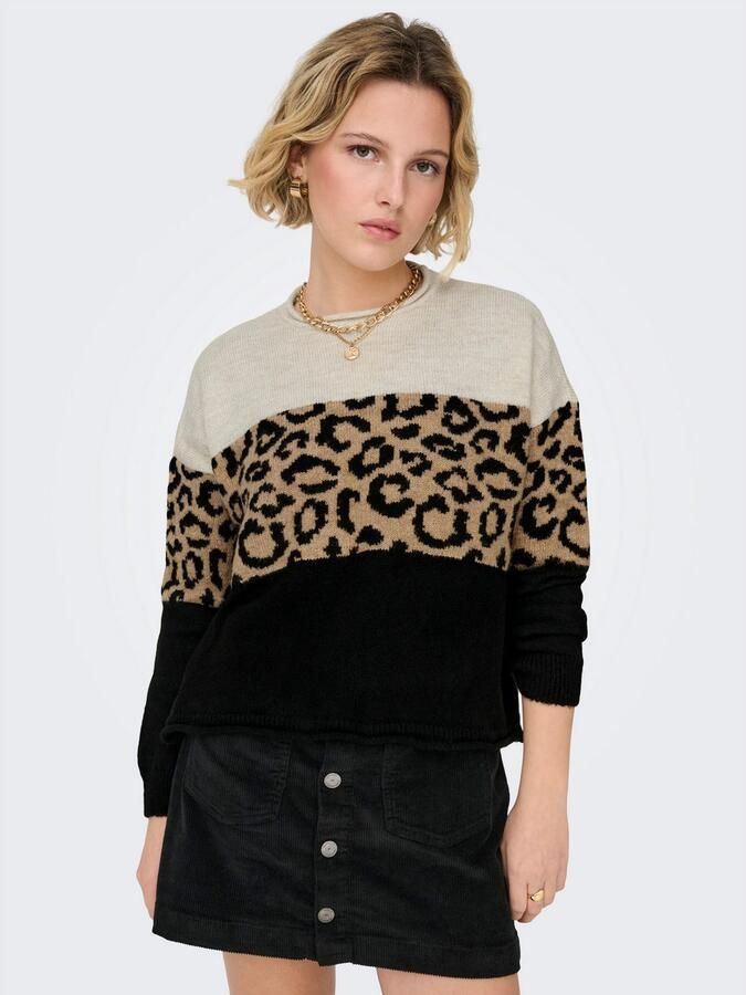 Only Regular fit gebreide pullover met dierenprint en colour blocking model 'JADE' - Foto 9