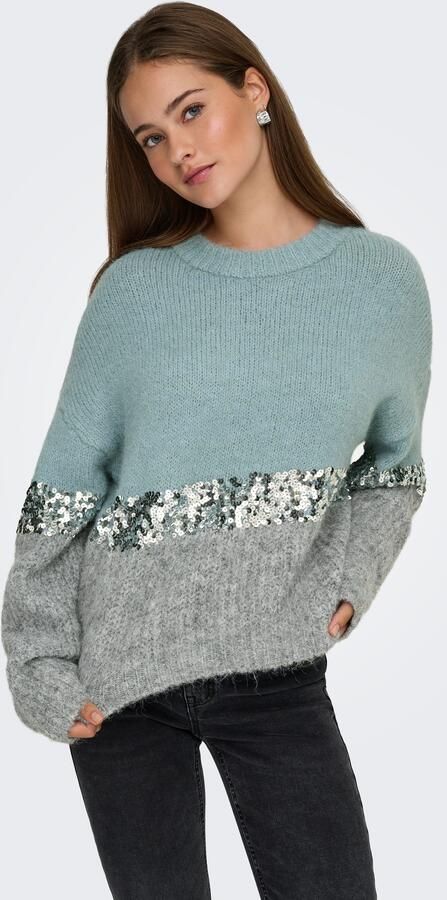 Only Trui met ronde hals ONLMAINE LIFE LS SEQUIN BLOCK O-NECK KNT - Foto 6