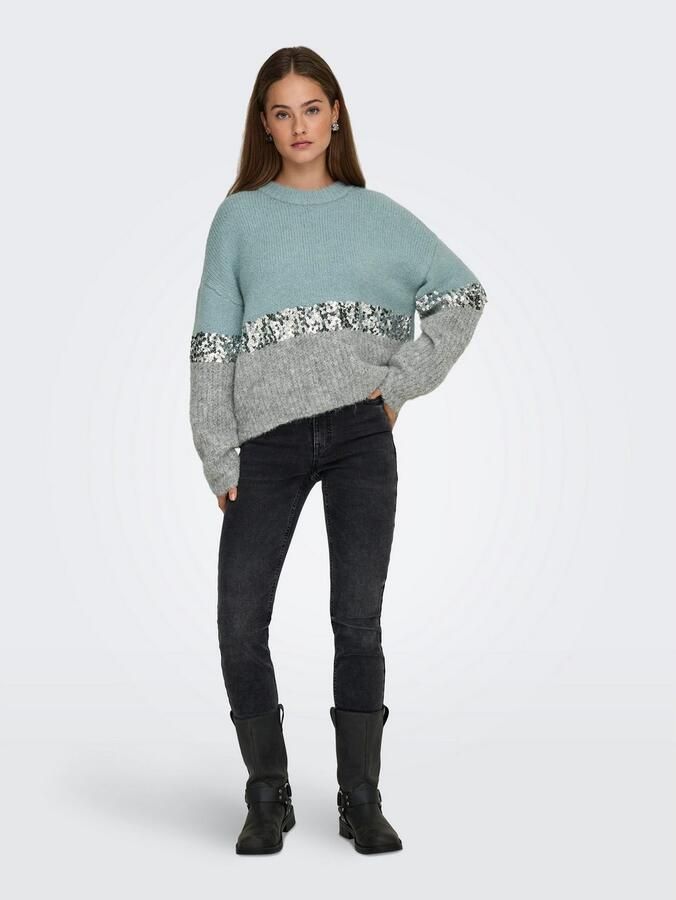 Only Trui met ronde hals ONLMAINE LIFE LS SEQUIN BLOCK O-NECK KNT - Foto 3