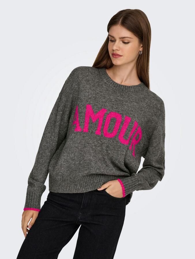 Only Trui met ronde hals ONLNEW AMOUR LS TEXT O-NECK CS KNT - Foto 3