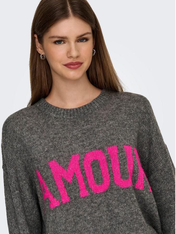 Only Trui met ronde hals ONLNEW AMOUR LS TEXT O-NECK CS KNT