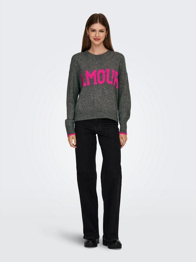 Only Trui met ronde hals ONLNEW AMOUR LS TEXT O-NECK CS KNT - Foto 4