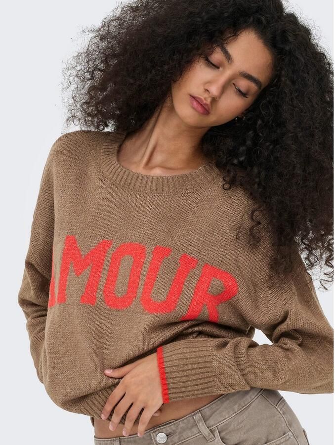 Only Trui met ronde hals ONLNEW AMOUR LS TEXT O-NECK CS KNT - Foto 4
