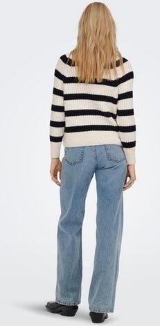 Only Trui met staande kraag ONLLEISE FREYA LS ZIP HIGH NECK KNT NOOS met gestreept patroon - Foto 8