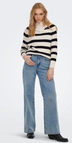 Only Trui met staande kraag ONLLEISE FREYA LS ZIP HIGH NECK KNT NOOS met gestreept patroon - Foto 7