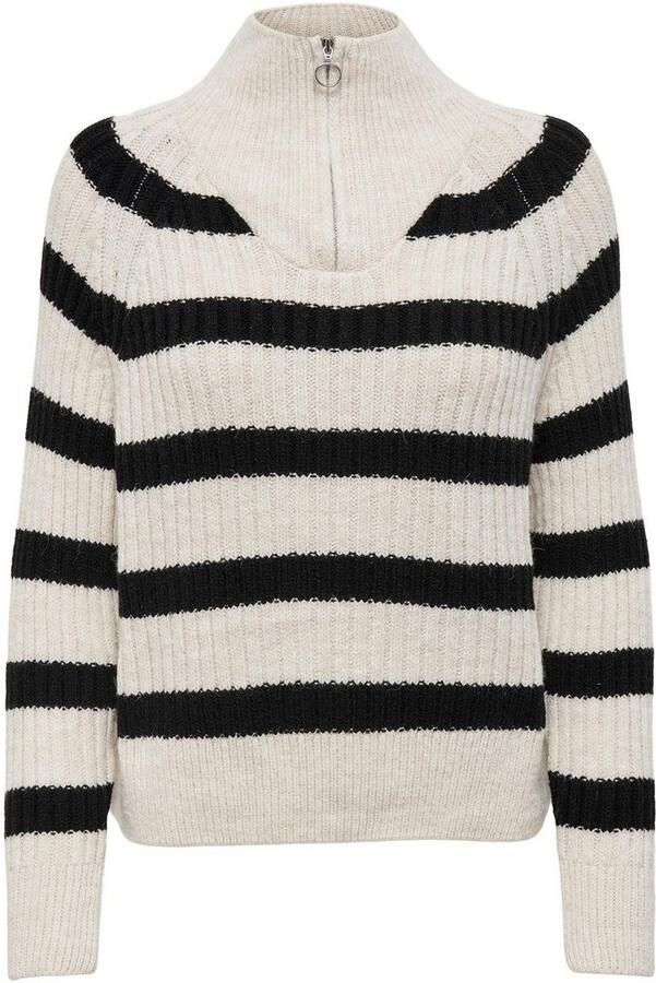 Only Trui met staande kraag ONLLEISE FREYA LS ZIP HIGH NECK KNT NOOS met gestreept patroon - Foto 2