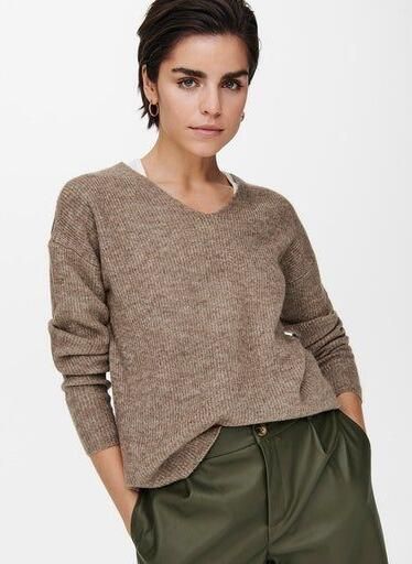 Only Onlcamilla V-Hals L S Pullover Knt: Caribou MELANGE | Freewear Bruin Brown Dames - Foto 5