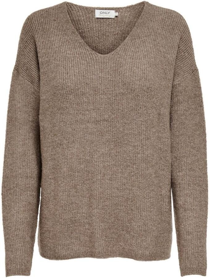 Only Onlcamilla V-Hals L S Pullover Knt: Caribou MELANGE | Freewear Bruin Brown Dames