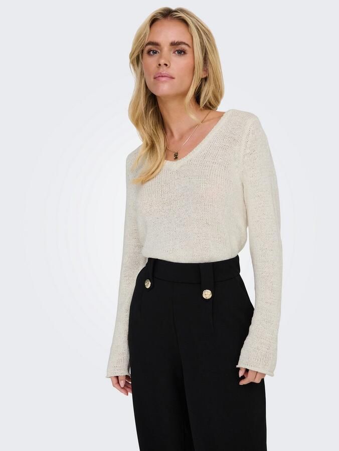 Only V-hals Gebreide Essential Lange Mouw White Dames - Foto 2