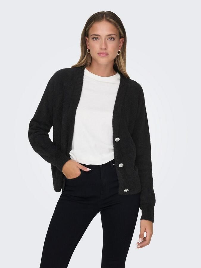 Only Onlella Piumo LS Cardigan CC KNT Zwart | Freewear Zwart Black Dames - Foto 4