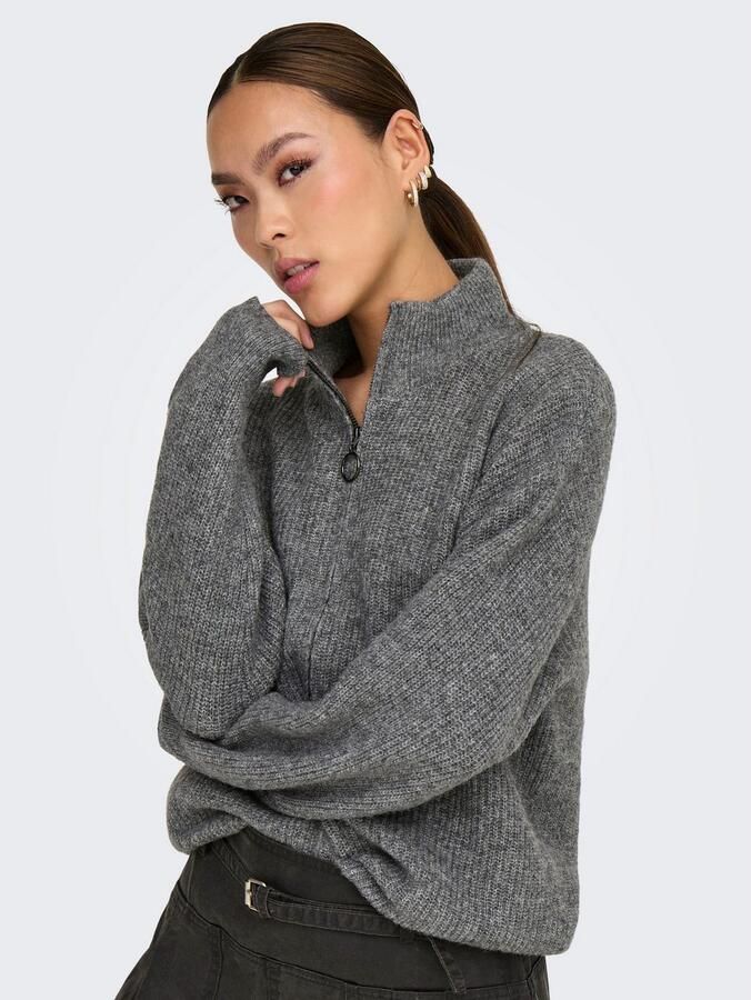 Only Loose fit gebreid jack met wol en opstaande kraag model 'TOKYO'