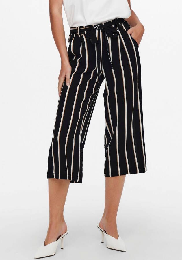 ONLY gestreepte cropped high waist wide leg culotte ONLWINNER zwart oker wit