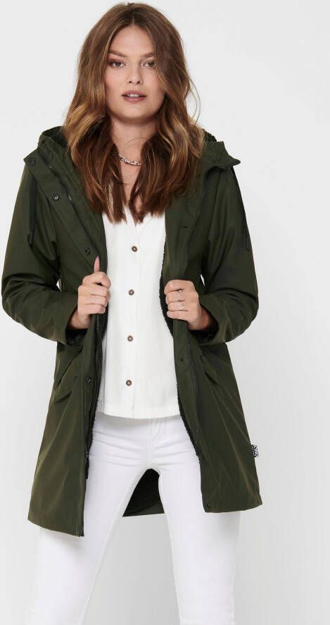 Only Functionele jas ONLSALLY RAINCOAT met capuchon en voering van teddy-pluche - Foto 2
