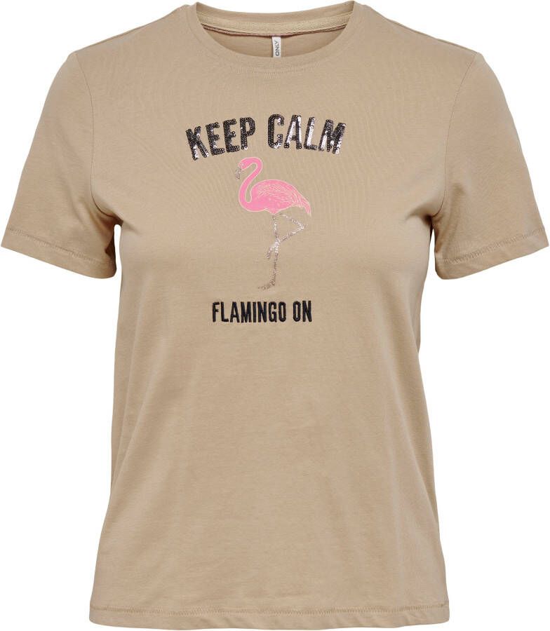 Only Shirt met ronde hals ONLKITA REG S S FLAMINGLE TOP