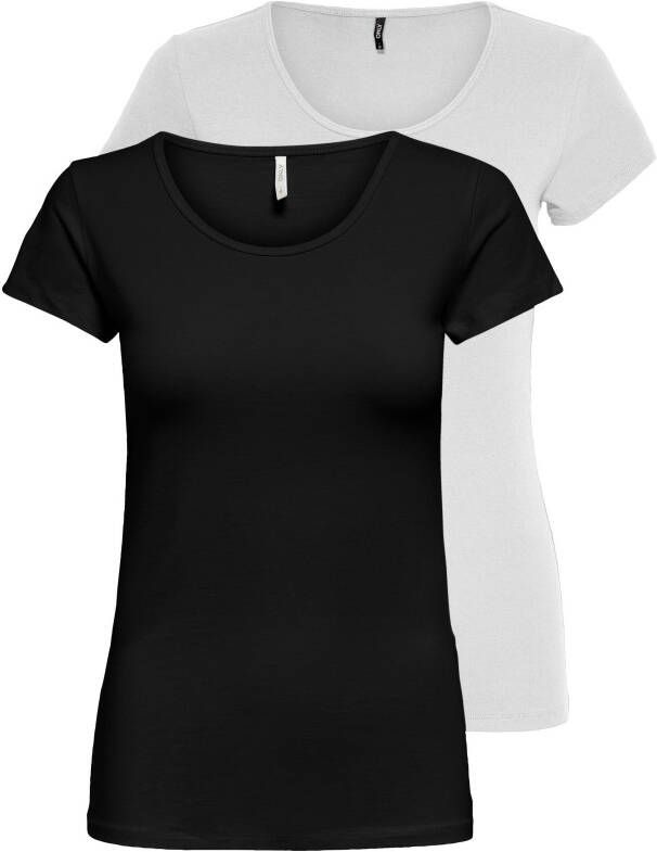 Only Shirt met ronde hals ONLLIVELOVE LIFE S S O-NECK TOP (2-delig Set van 2)