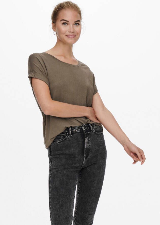Only T-shirt met geribde ronde hals model 'MOSTER'