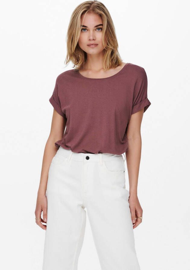 Only T-shirt met geribde ronde hals model 'MOSTER'