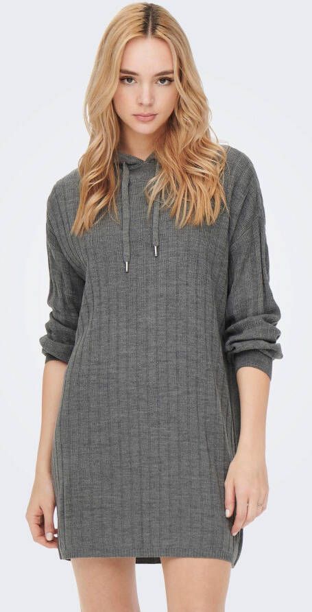 Only Tricotjurk ONLCAREY L S LONG HOOD DRESS KNT met een capuchon