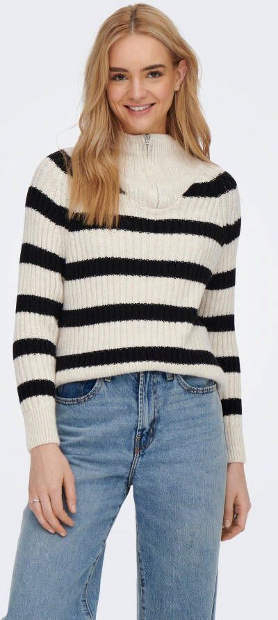 Only Trui met staande kraag ONLLEISE FREYA LS ZIP HIGH NECK KNT NOOS met gestreept patroon - Foto 9