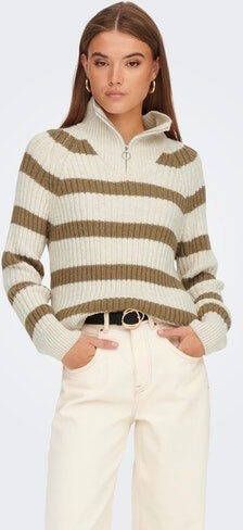 Only Trui met staande kraag ONLLEISE FREYA LS ZIP HIGH NECK KNT NOOS met gestreept patroon