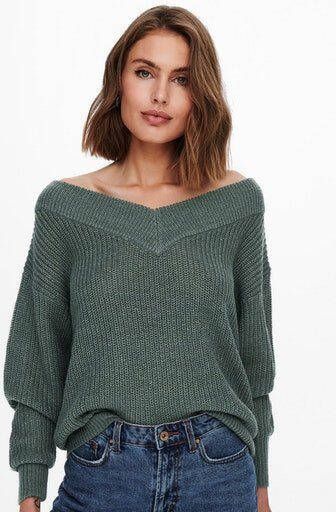 Only Regular fit gebreide pullover met geribde V-hals model 'MELTON LIFE'