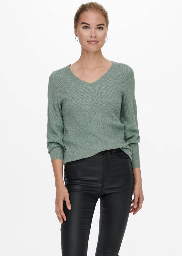 Only Trui met V hals ONLATIA L S V NECKCUFF PULLOVER met ballonmouwen - Foto 2