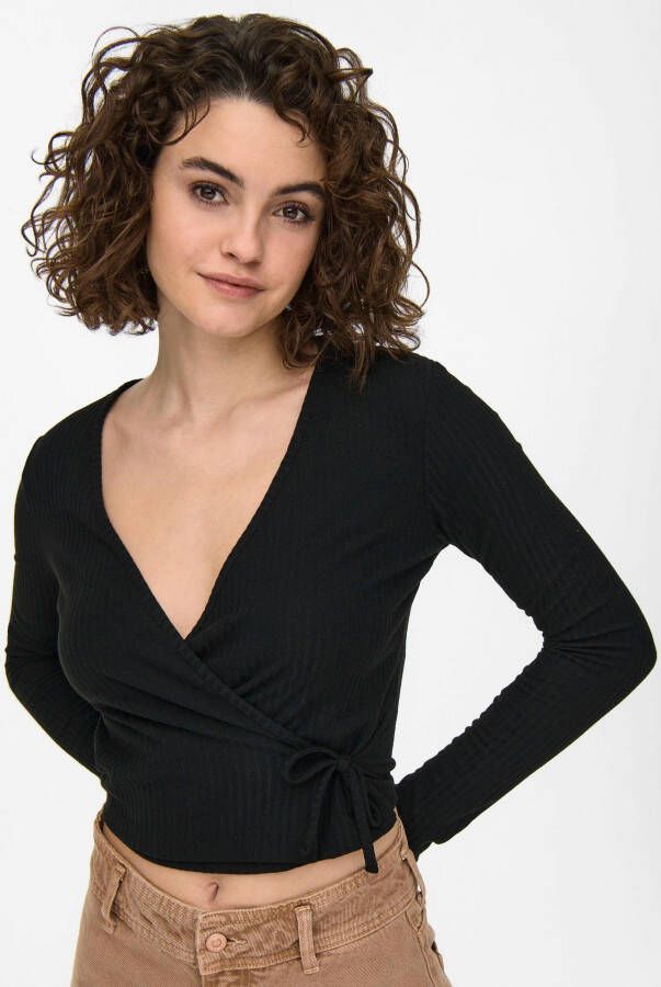 Only Kort shirt met lange mouwen in wikkellook model 'Emma'