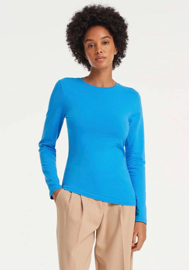 Opus Shirt met lange mouwen en geribde ronde hals model 'Smilla'