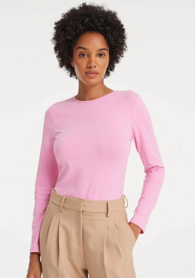 Opus Shirt met lange mouwen en geribde ronde hals model 'Smilla'