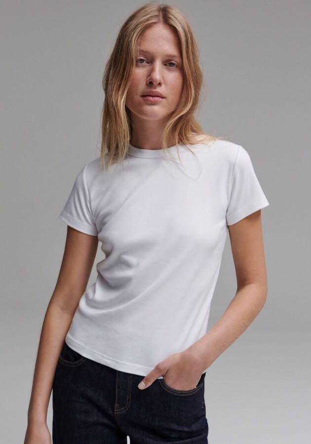 Opus T-shirt met geribde ronde hals model 'Samun'