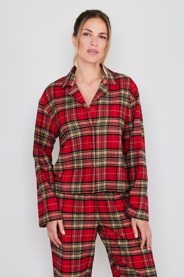 OTTO Pyjama top After Dark (JOOP! Jeans) Ruitdesign knopen lange mouw fleece-kwaliteit - Foto 6