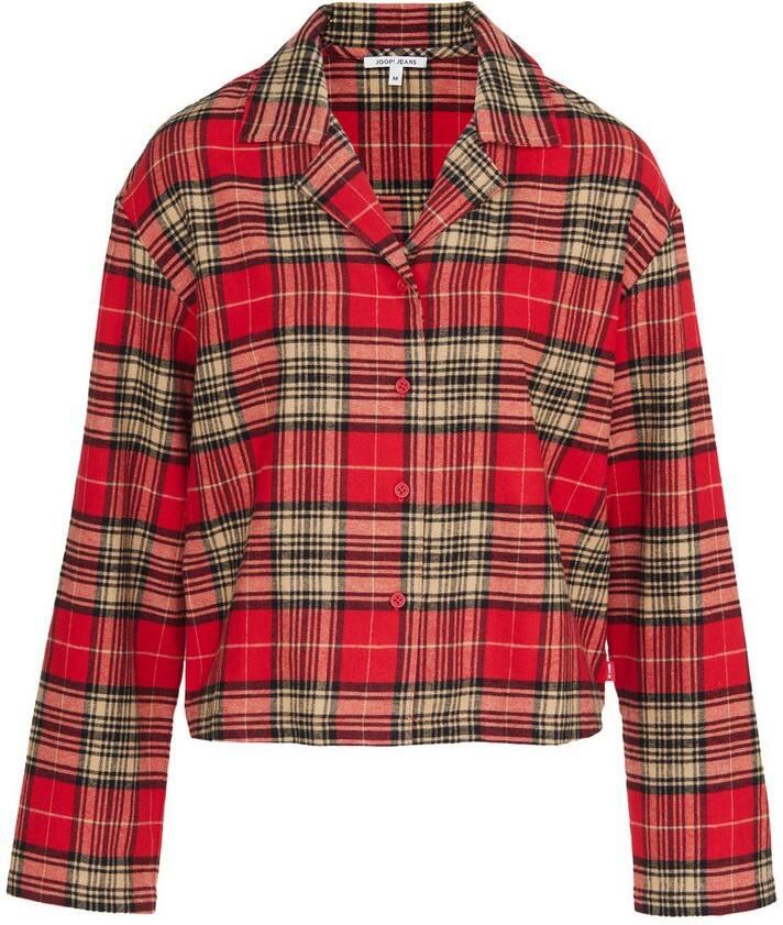 OTTO Pyjama top After Dark (JOOP! Jeans) Ruitdesign knopen lange mouw fleece-kwaliteit