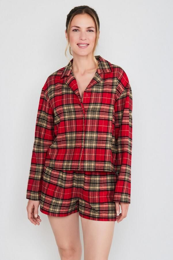 OTTO Pyjama top After Dark (JOOP! Jeans) Ruitdesign knopen lange mouw fleece-kwaliteit - Foto 3