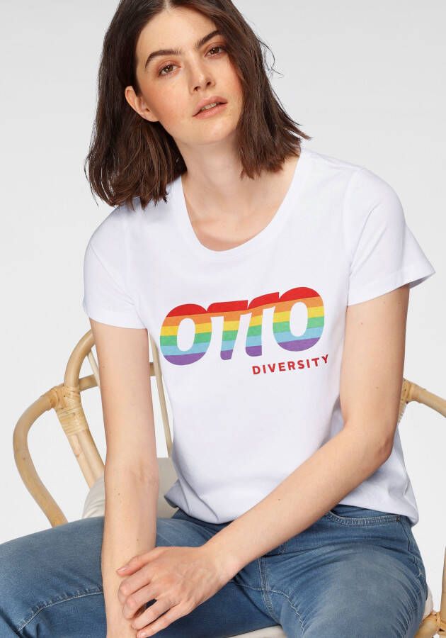 OTTO T-shirt Logo Regenbogen Pride Edition van gecertificeerd biokatoen met logoprint