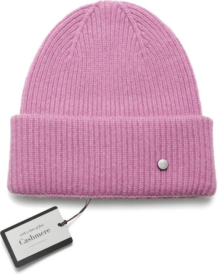 PEARLWOOD Gebreide muts Iva Fijne rib brede omslag temperatuurregulerend wolgehalte