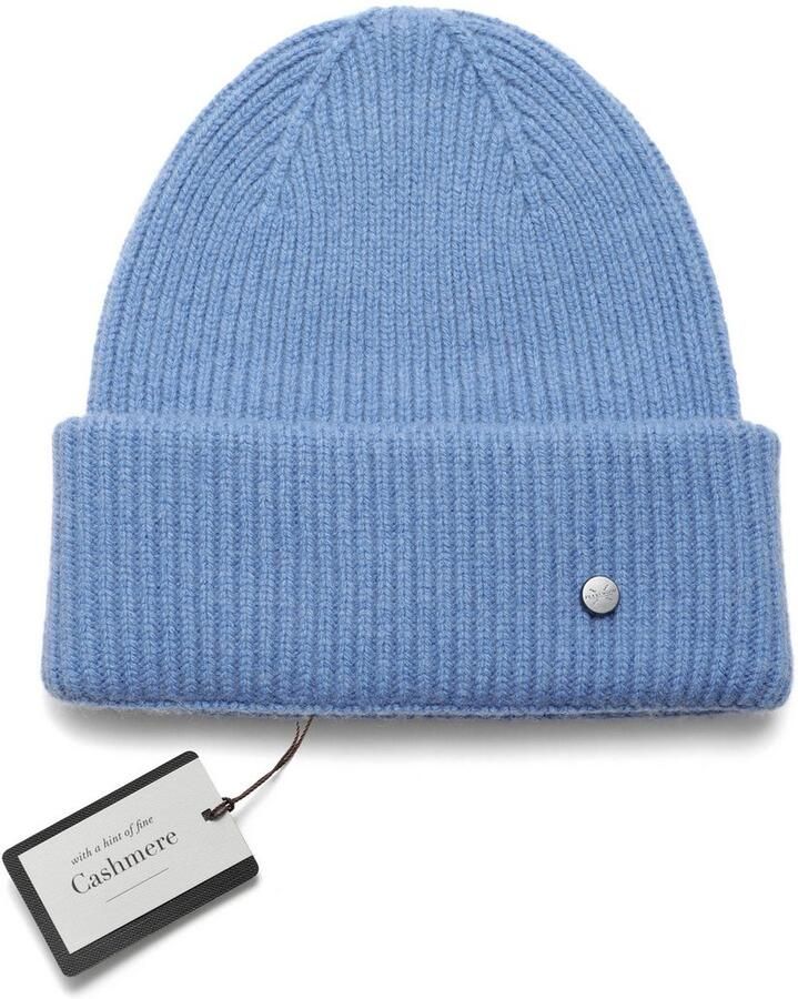 PEARLWOOD Gebreide muts Iva Fijne rib brede omslag temperatuurregulerend wolgehalte