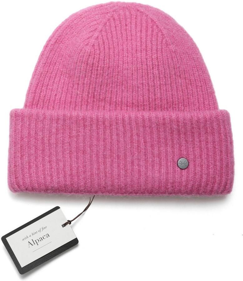 PEARLWOOD Gebreide muts Zoe Fijne rib verwar d brede omslag