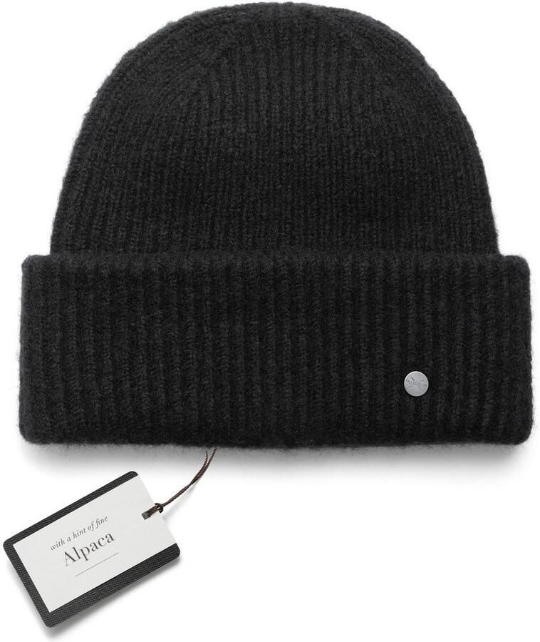 PEARLWOOD Gebreide muts Zoe Fijne rib verwar d brede omslag