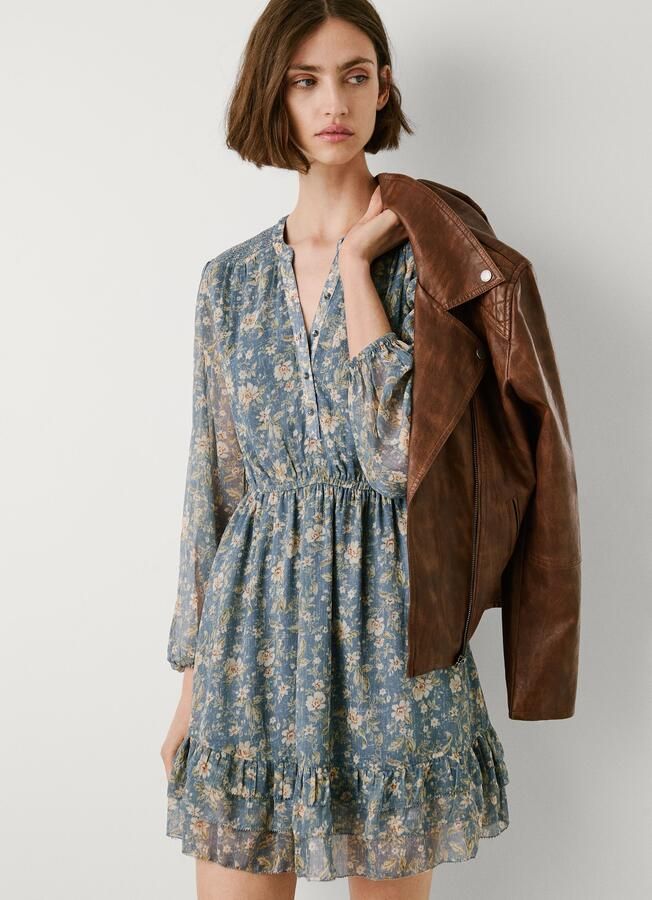 Pepe Jeans Blousejurk LONDYN DRESS getailleerd met elastische chetten - Foto 2