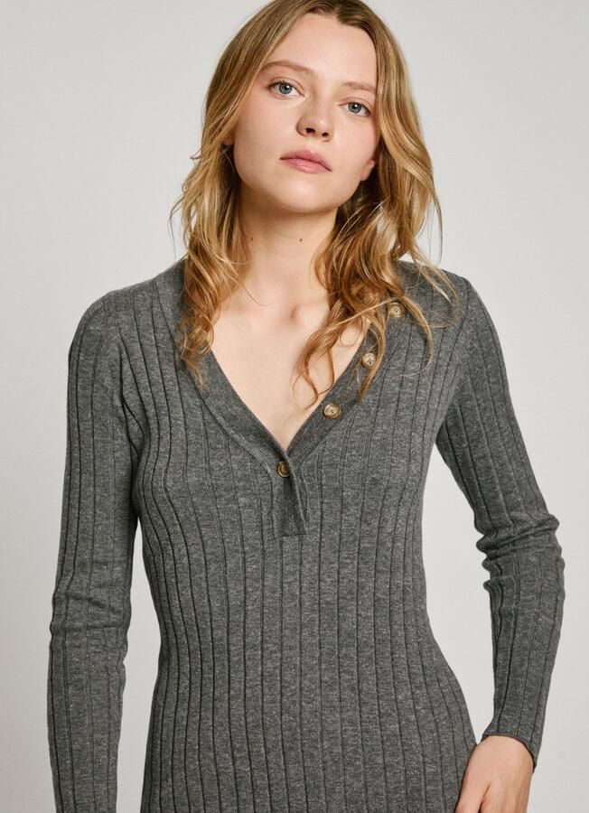Pepe Jeans Gebreide jurk IZABEL DRESS met decoratieve knoopsluiting - Foto 3